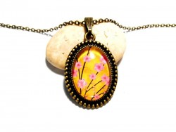 Necklace & Cherry blossoms (Japanese) gold Bronze pendant, Japanese jewel Sakura 桜 Japan traditional fabric pattern