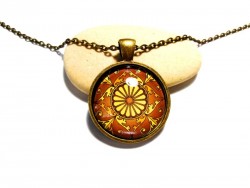 Necklace & Compass rose yellow on brown Bronze pendant, sea jewel ocean boho chic aesthetic ancient chart art