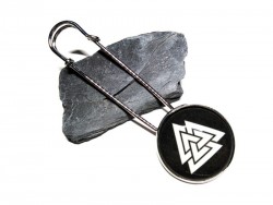 Broche à kilt argent, motif Valknut viking blanc sur noir bijou nordique nœud Odin bijou scandinave Walhalla triquètre