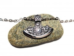 Necklace + pendant, Viking Mjölnir / Thor's Hammer silver Nordic jewel norse paganism heathen pagan biker jewelry wolf