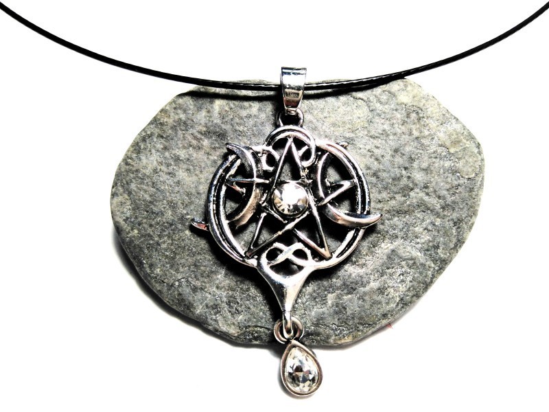 Collier + pendentif Triple Lune, pentagramme & entrelacs argent bijou paganisme Wicca wiccan sorcière amulette
